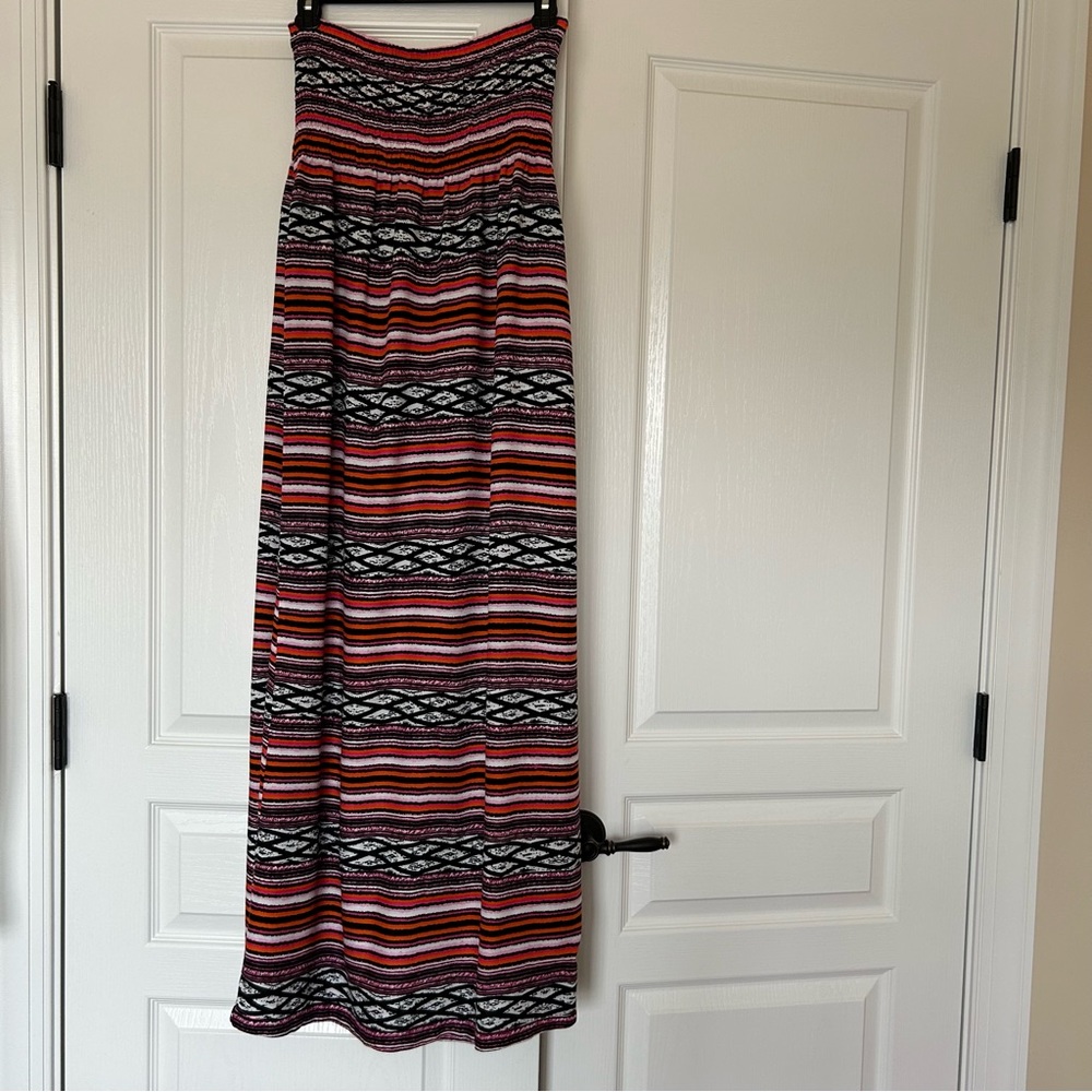 Feather Pattern Strapless Maxi Dress Bohemian Cas… - image 1